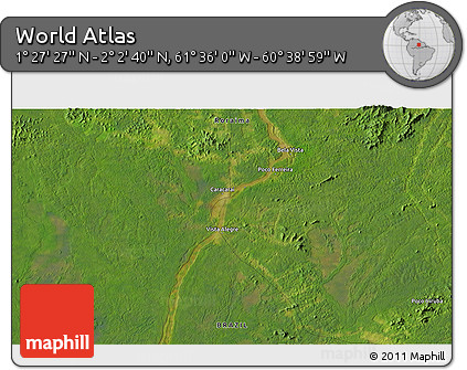 Satellite 3D Map of the Area around 1° 45' 3" N, 61° 7' 30" W