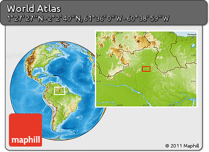 Physical Location Map of the Area around 1° 45' 3" N, 61° 7' 30" W