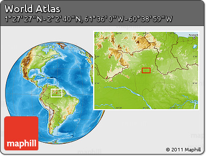 Physical Location Map of the Area around 1° 45' 3" N, 61° 7' 30" W