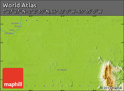 Physical Map of the Area around 1° 45' 3" N, 66° 13' 29" W