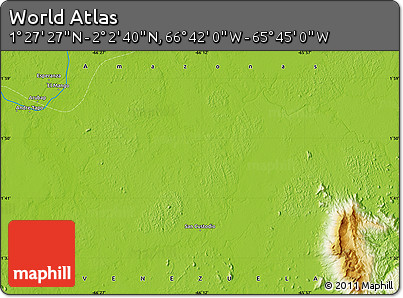 Physical Map of the Area around 1° 45' 3" N, 66° 13' 29" W