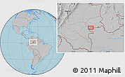 Gray Location Map of the area around 1° 45' 3" N, 69° 37' 30" W, hill shading