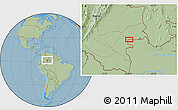 Savanna Style Location Map of the area around 1° 45' 3" N, 69° 37' 30" W, hill shading