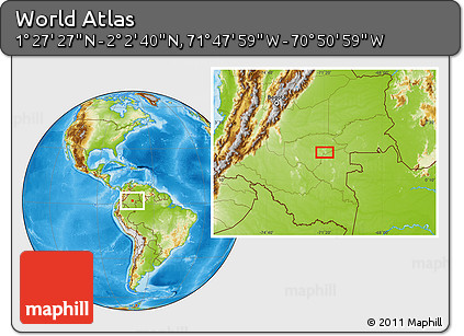 Physical Location Map of the Area around 1° 45' 3" N, 71° 19' 29" W
