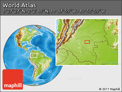 Physical Location Map of the Area around 1° 45' 3" N, 71° 19' 29" W