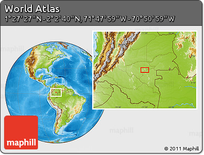 Physical Location Map of the Area around 1° 45' 3" N, 71° 19' 29" W