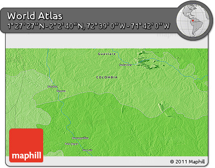 Political 3D Map of the Area around 1° 45' 3" N, 72° 10' 30" W