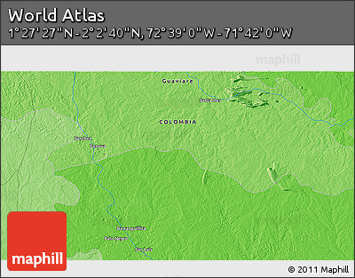Political 3D Map of the Area around 1° 45' 3" N, 72° 10' 30" W