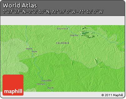 Political 3D Map of the Area around 1° 45' 3" N, 72° 10' 30" W