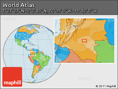 Political Location Map of the Area around 1° 45' 3" N, 72° 10' 30" W