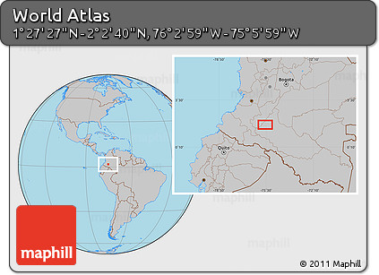 Gray Location Map of the Area around 1° 45' 3" N, 75° 34' 29" W