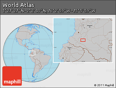 Gray Location Map of the Area around 1° 45' 3" N, 75° 34' 29" W