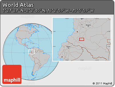 Gray Location Map of the Area around 1° 45' 3" N, 75° 34' 29" W