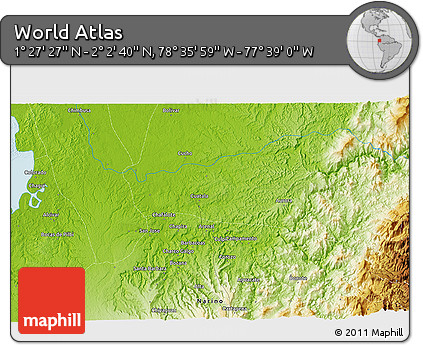 Physical 3D Map of the Area around 1° 45' 3" N, 78° 7' 30" W