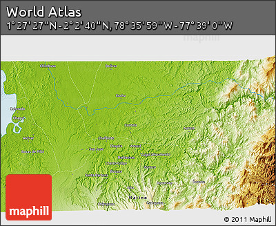 Physical 3D Map of the Area around 1° 45' 3" N, 78° 7' 30" W