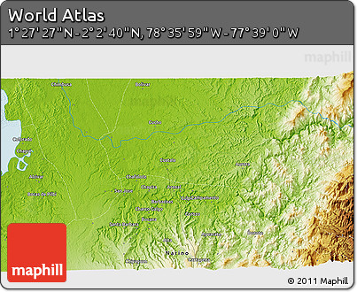 Physical 3D Map of the Area around 1° 45' 3" N, 78° 7' 30" W