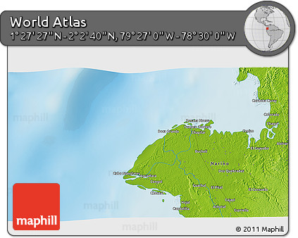 Physical 3D Map of the Area around 1° 45' 3" N, 78° 58' 29" W