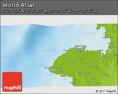 Physical 3D Map of the Area around 1° 45' 3" N, 78° 58' 29" W
