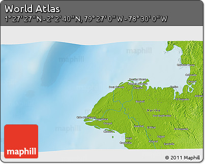 Physical 3D Map of the Area around 1° 45' 3" N, 78° 58' 29" W