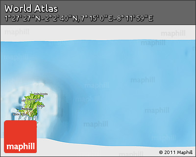 Physical 3D Map of the Area around 1° 45' 3" N, 7° 43' 29" E