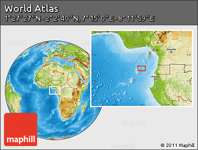 Physical Location Map of the Area around 1° 45' 3" N, 7° 43' 29" E