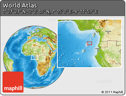 Physical Location Map of the Area around 1° 45' 3" N, 7° 43' 29" E
