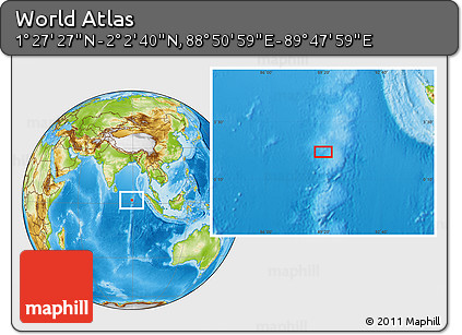 Physical Location Map of the Area around 1° 45' 3" N, 89° 19' 29" E
