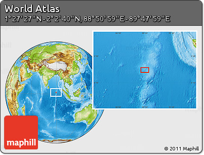 Physical Location Map of the Area around 1° 45' 3" N, 89° 19' 29" E