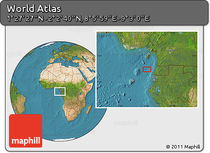 Satellite Location Map of the Area around 1° 45' 3" N, 8° 34' 29" E