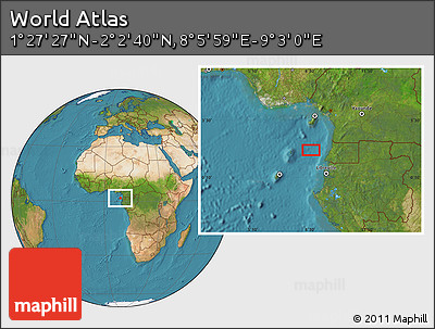 Satellite Location Map of the Area around 1° 45' 3" N, 8° 34' 29" E