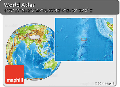 Physical Location Map of the Area around 1° 45' 3" N, 90° 10' 30" E
