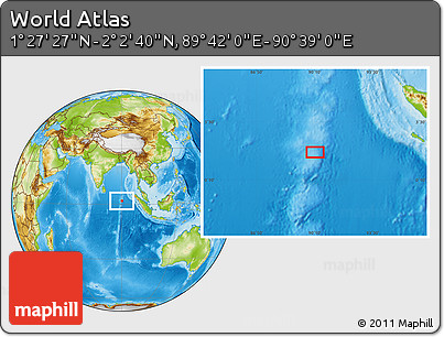 Physical Location Map of the Area around 1° 45' 3" N, 90° 10' 30" E