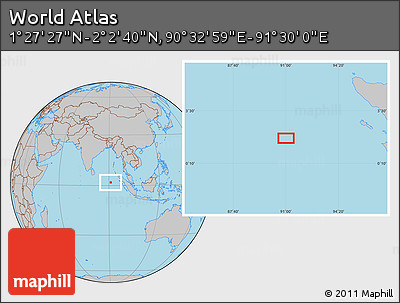 Gray Location Map of the Area around 1° 45' 3" N, 91° 1' 30" E