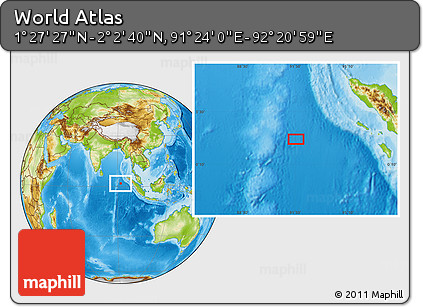 Physical Location Map of the Area around 1° 45' 3" N, 91° 52' 30" E