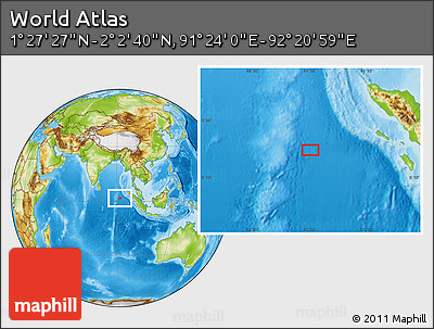 Physical Location Map of the Area around 1° 45' 3" N, 91° 52' 30" E