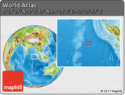 Physical Location Map of the Area around 1° 45' 3" N, 91° 52' 30" E