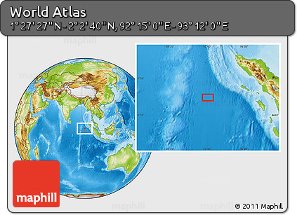 Physical Location Map of the Area around 1° 45' 3" N, 92° 43' 29" E