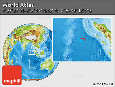 Physical Location Map of the Area around 1° 45' 3" N, 92° 43' 29" E