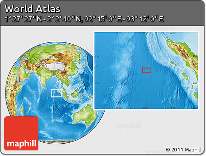 Physical Location Map of the Area around 1° 45' 3" N, 92° 43' 29" E