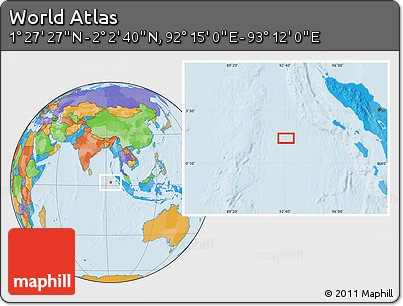 Political Location Map of the Area around 1° 45' 3" N, 92° 43' 29" E
