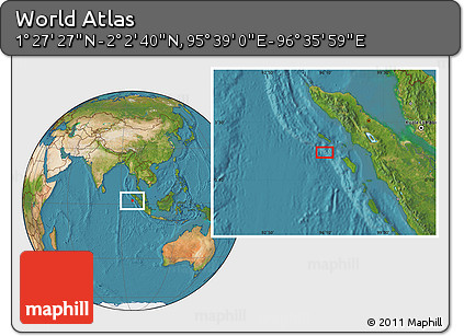 Satellite Location Map of the Area around 1° 45' 3" N, 96° 7' 30" E