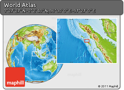 Physical Location Map of the Area around 1° 45' 3" N, 96° 58' 29" E