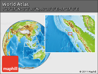 Physical Location Map of the Area around 1° 45' 3" N, 96° 58' 29" E