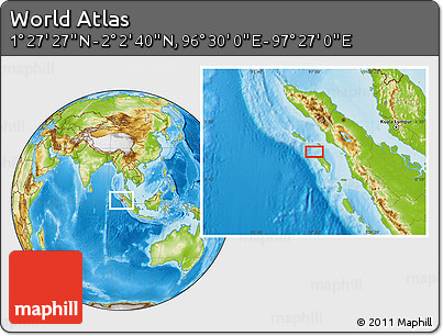 Physical Location Map of the Area around 1° 45' 3" N, 96° 58' 29" E