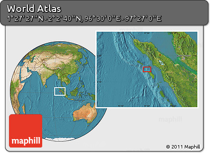 Satellite Location Map of the Area around 1° 45' 3" N, 96° 58' 29" E