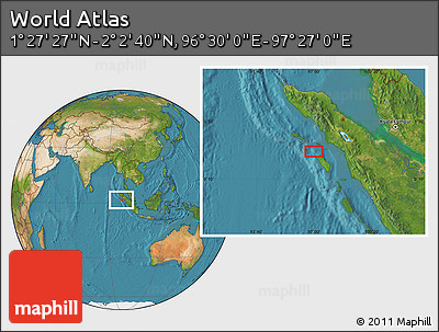 Satellite Location Map of the Area around 1° 45' 3" N, 96° 58' 29" E