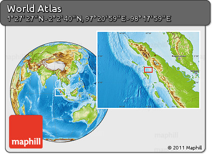 Physical Location Map of the Area around 1° 45' 3" N, 97° 49' 29" E