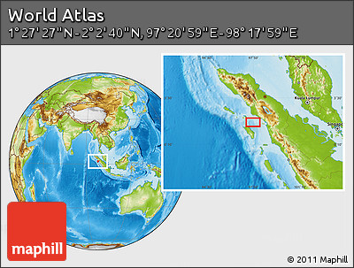 Physical Location Map of the Area around 1° 45' 3" N, 97° 49' 29" E