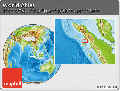 Physical Location Map of the Area around 1° 45' 3" N, 97° 49' 29" E