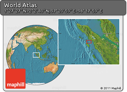 Satellite Location Map of the Area around 1° 45' 3" N, 97° 49' 29" E